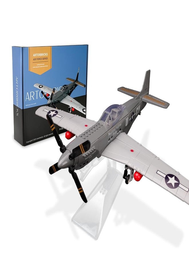 ArtorBricks P-51 Mustang Fighter Airplane Military Building Set with Display Stand - 258 Piece Model Kit for Adults, Collectors & Hobbyists - Image 1